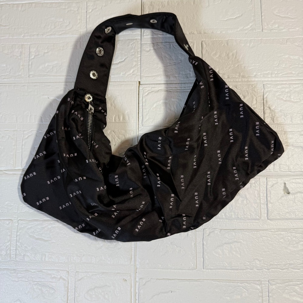 RUVE Logo Print Hobo Bag Women OS Black Streetwear Edgy Minimalist